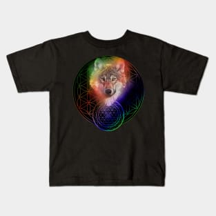 Power Animal Wolf Sri Yantra Mandala Kids T-Shirt